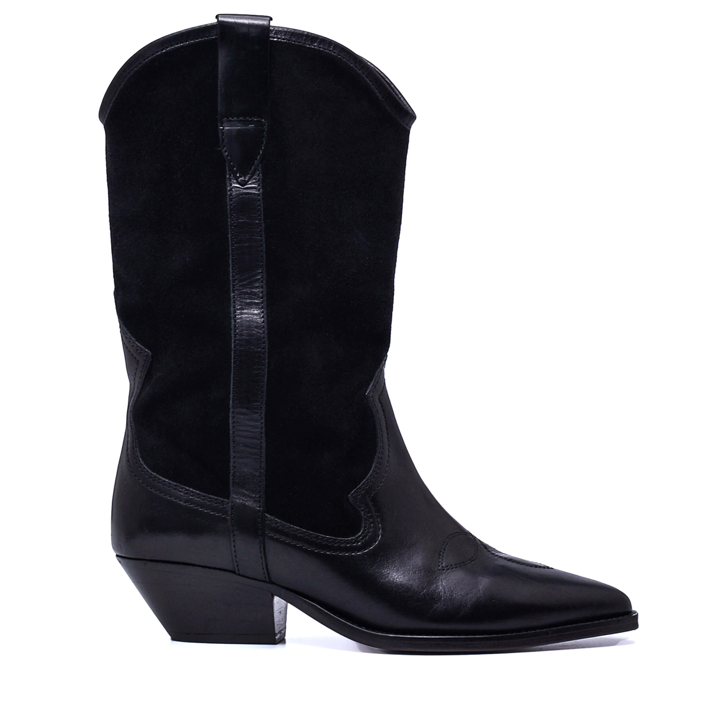 Isabel Marant -Black Suede & Leather Luiette Cowboy Boots 38